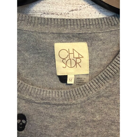 Chaser Gray Skull Print Knit Sweater Size M - Picture 2 of 3